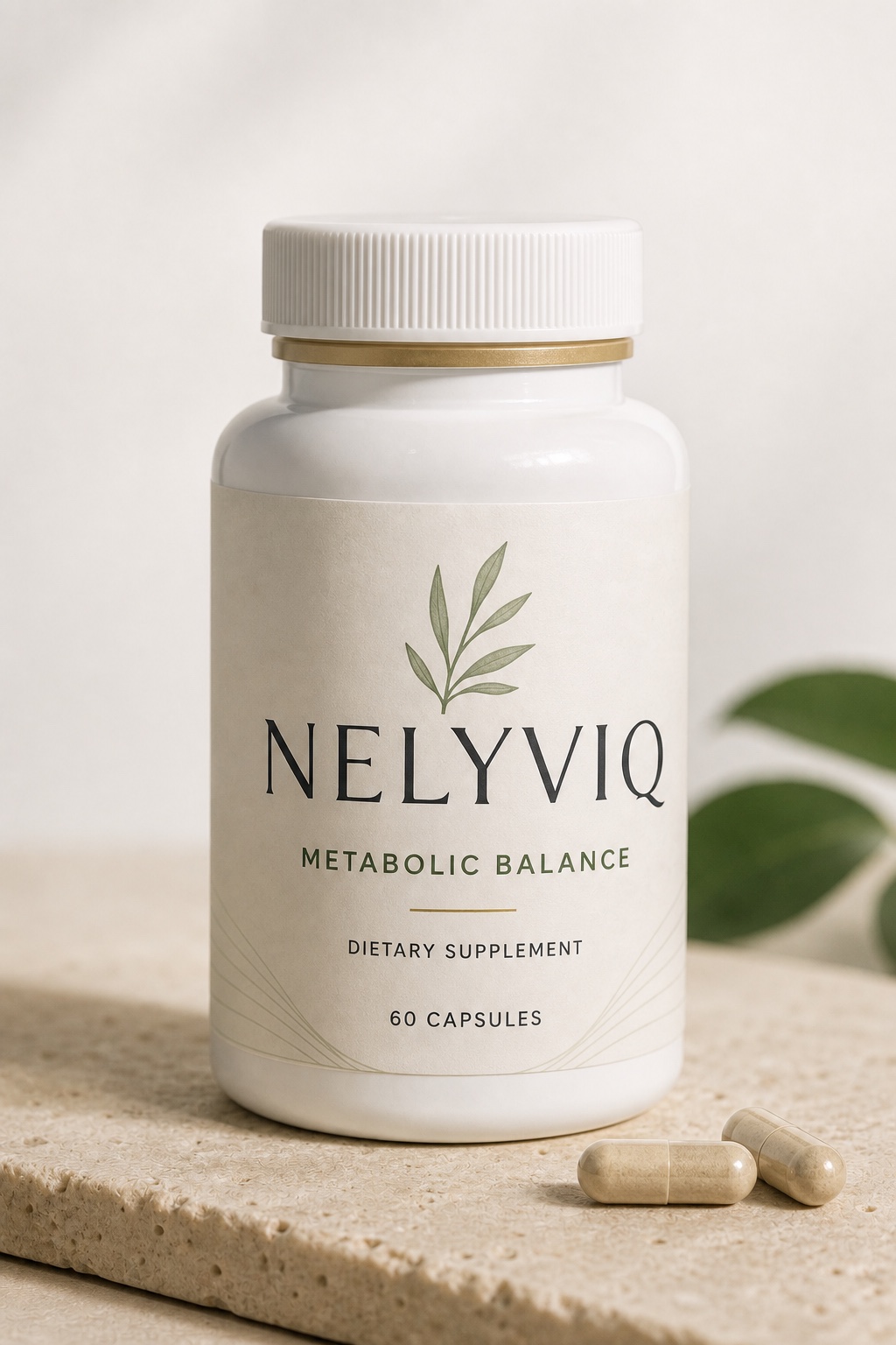 Close-up of Nelyviq Metabolic Balance concept bottle